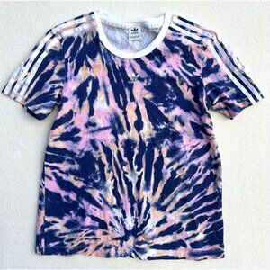 Adidas Tie Dye Shirt Womens Medium Pink Blue Short Sleeve Y2K Style Punk Grunge